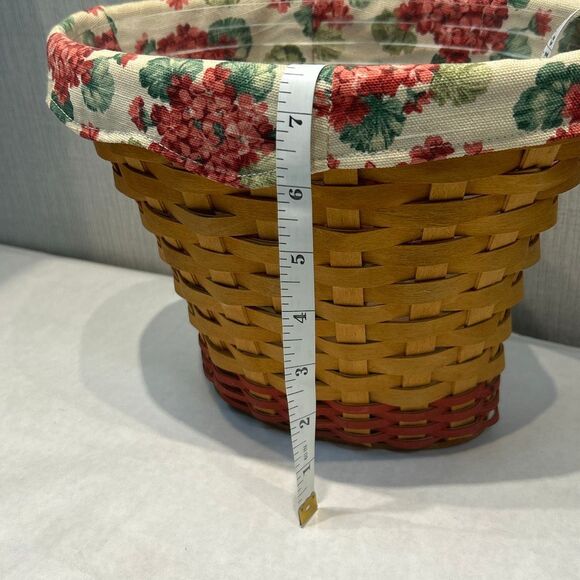 Longaberger Geranium Basket May 2002 Plastic Liner Floral Cloth Oval Cranberry P - Picture 9 of 10
